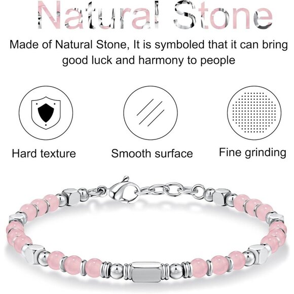 Silver & Pink Boho Beaded Bracelets for Women Trendy Jewelry Gifts for Lover - Picture 5 of 7